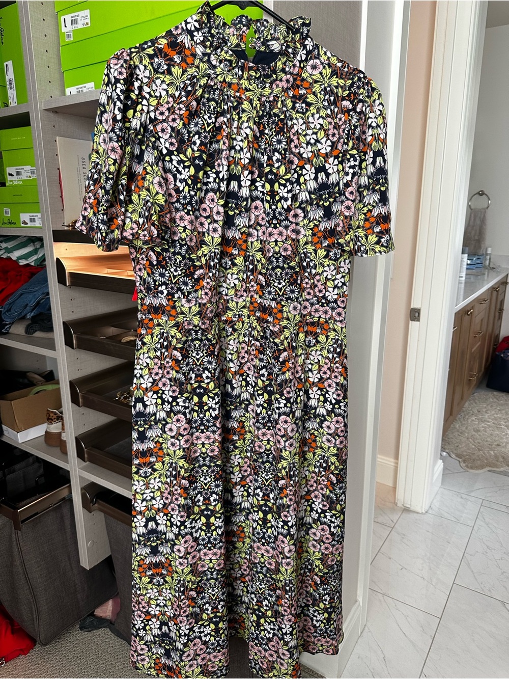 julia jordan Black Floral Midi Dress with Pink, Orange & Green Accents